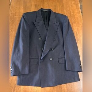 Christian Dior Monsieur 100% Wool Double Breasted Blazer Dark Navy Black Plaid